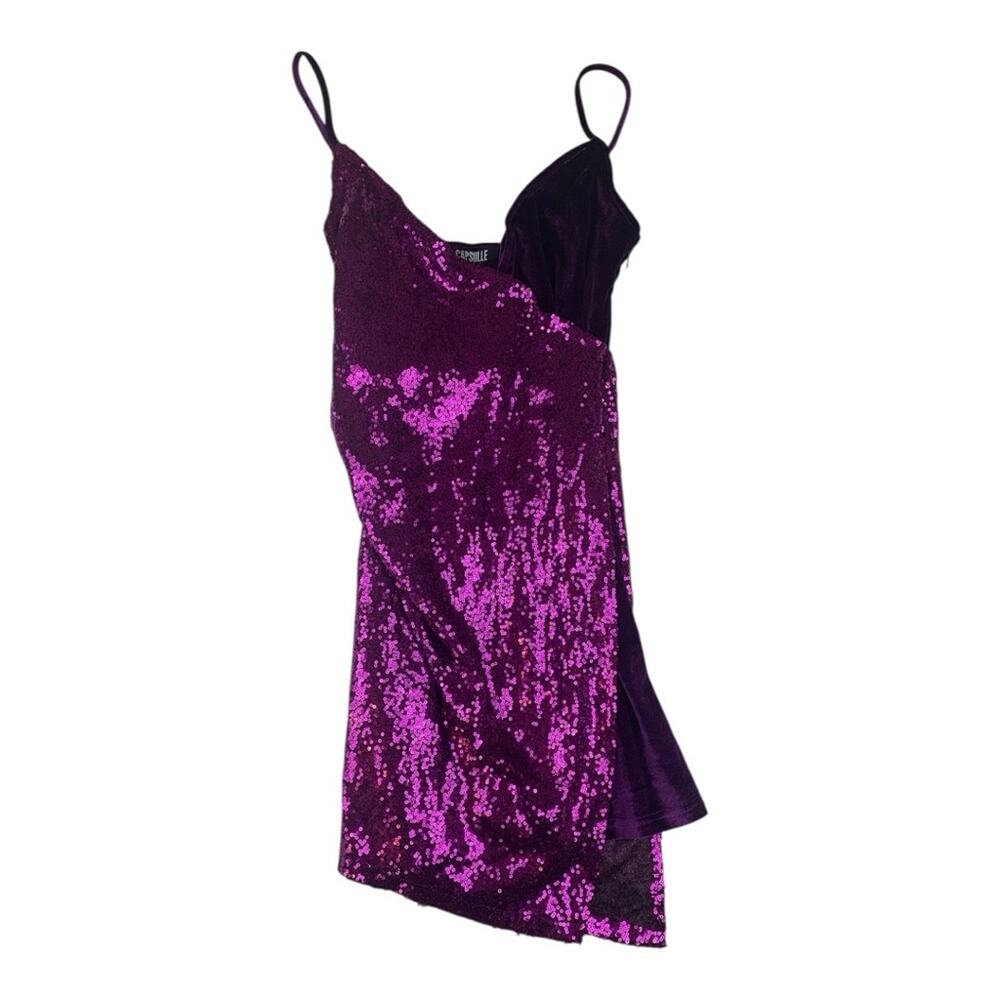 Capsulle size small Purple Sequin velour mini Dress party night boutique - Picture 2 of 12